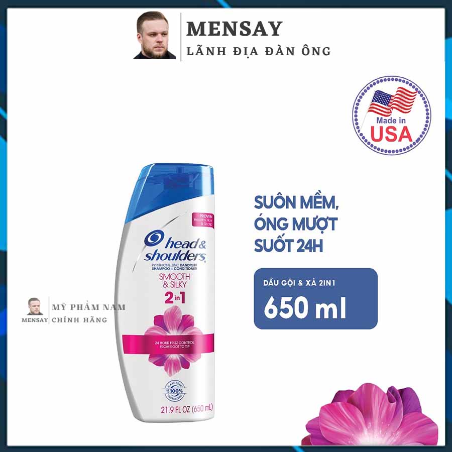 Dầu gội xả 2in1 Head&Shoulders sạch gầu, suôn mượt - nhập khẩu Mỹ có tem phụ tiếng Việt