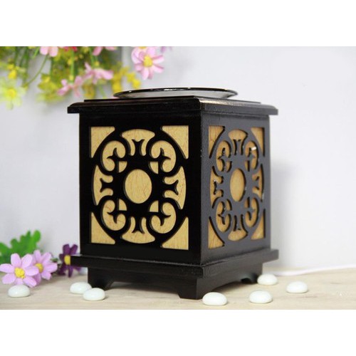 Đèn Xông Tinh Dầu, Đèn Đốt Tinh Dầu Gỗ Vuông Cao Cấp + Tặng Tinh Dầu Quế + Tặng bóng dự phòng