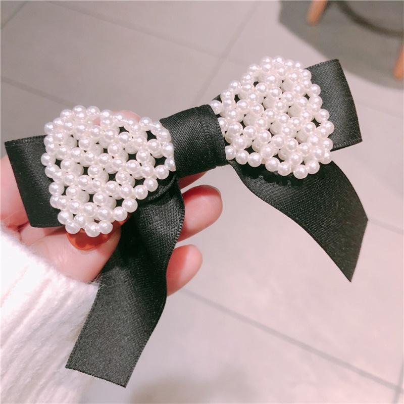 Kẹp Tóc Nơ Đính Ngọc Trai Giả Phong Cách Vintage