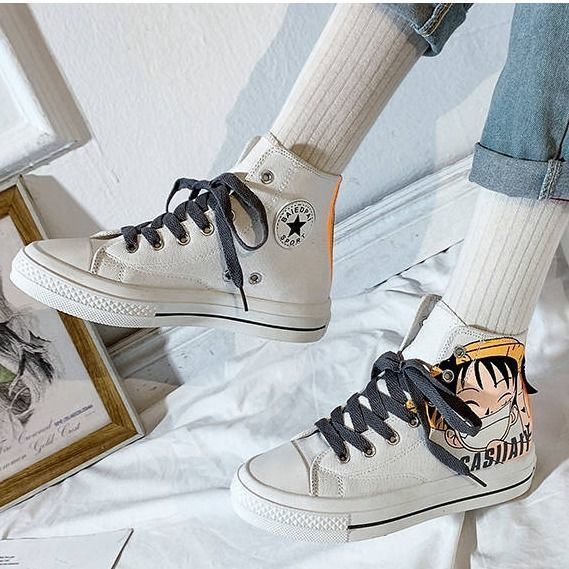 Giày Vải Canvas Cổ Cao In Hình Luffy Trong Phim One Piece Thời Trang Cá Tính Cho Nữ