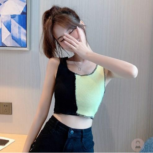 Áo Tank Top Cổ Chữ U Màu Sắc Tương Phản Thời Trang Mùa Hè Cho Nữ