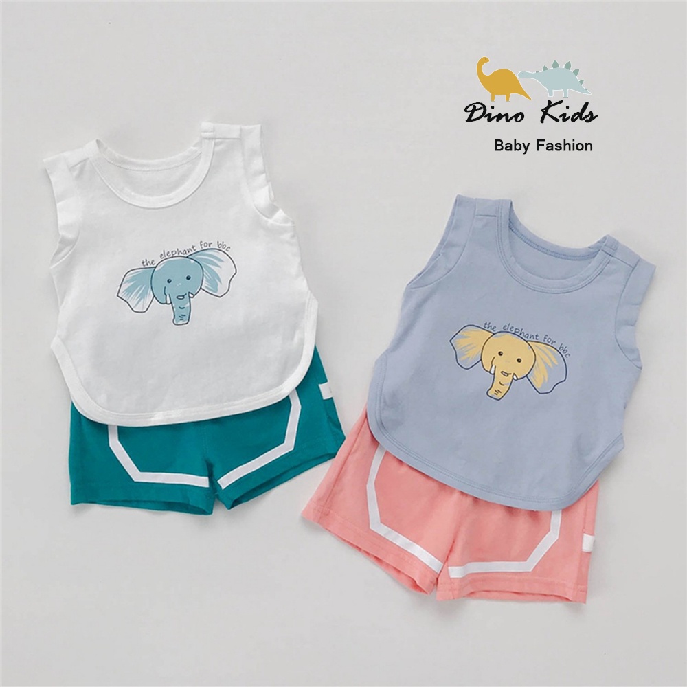 Bộ ba lỗ thun lạnh cho bé trai, áo ba lỗ bé trai bé gái siêu mát hình chú voi đáng yêu