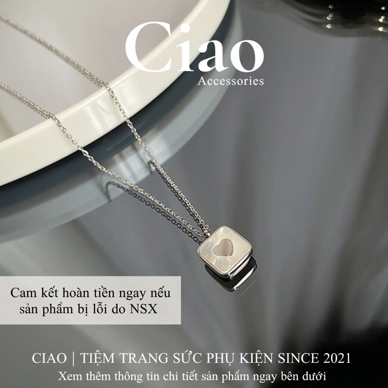 [HOẢ TỐC 1H] Dây chuyền/ Vòng cổ titan không gỉ thiết kế hình tim khảm xà cừ trendy Desi Ciao