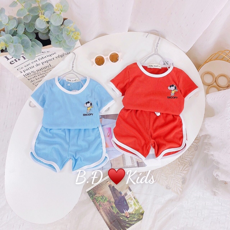 Bộ cộc minky mom thêu snoopy ❤️ freeship ❤️ bộ minky mom gân tăm cho bé trai bé gái