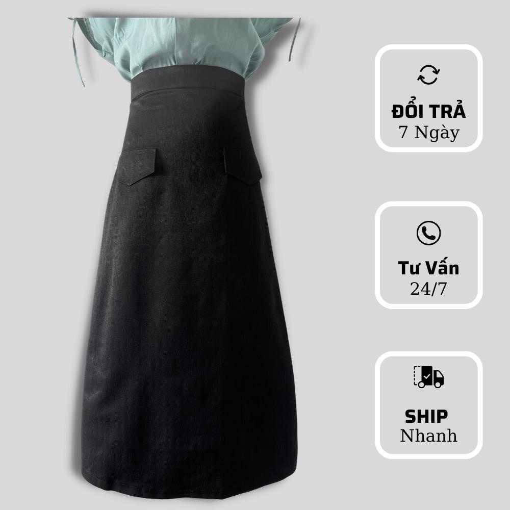 Chân váy dài phối 2 nắp túi - Đen [CV005 - Senbe Clothing]