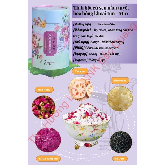 Bột Củ Sen Hạt Chia Hoa Hồng Khoai Tím Dưỡng Nhan Giảm Cân Hộp 350g