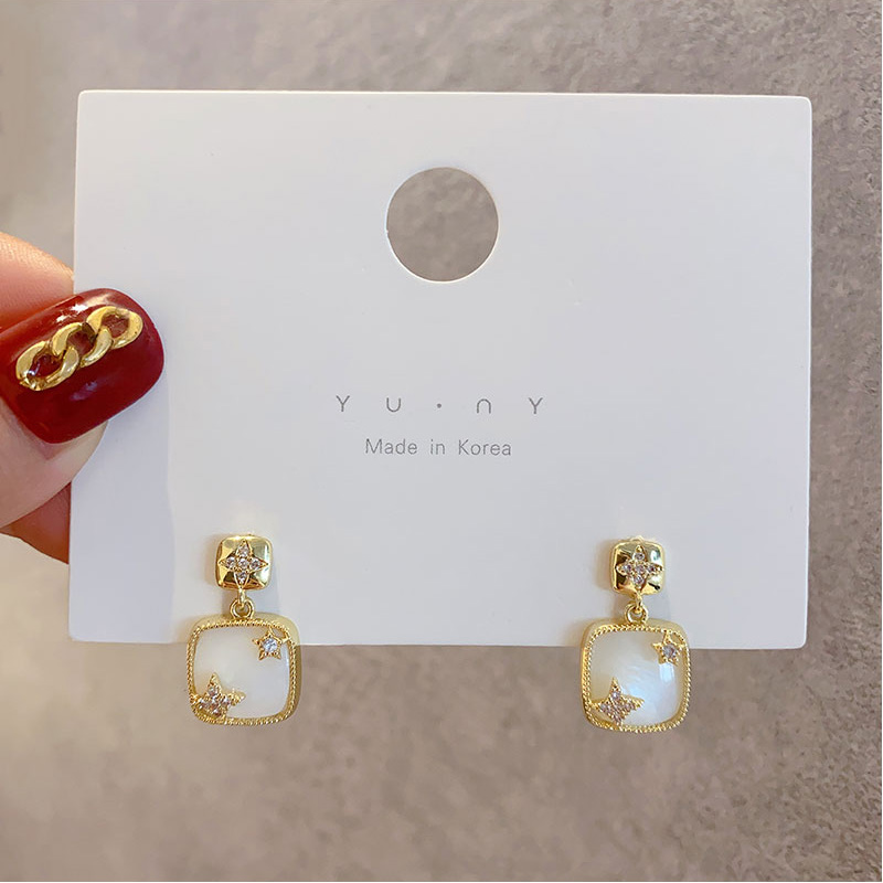 Hoa Tai Vàng Elegant Gold Earrings Stud Korea Crystal Star Dangle Earring for Women Lady Female Jewelry