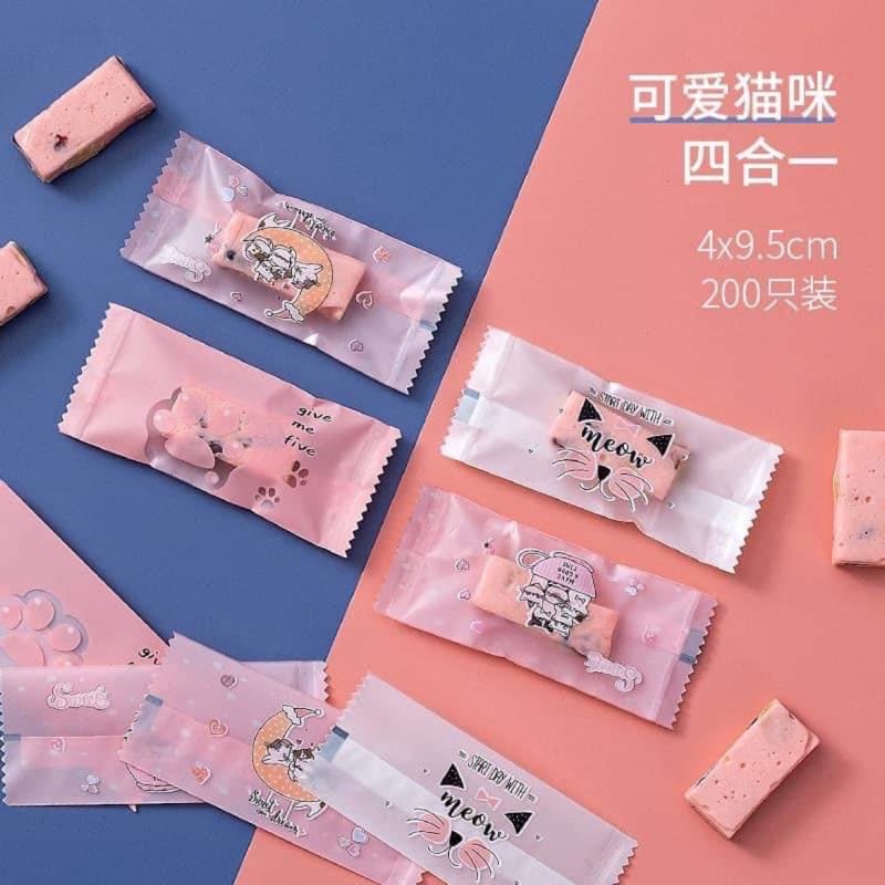 set 200 vỏ túi kẹo 4x9cm mèo hồng mix 4 mẫu