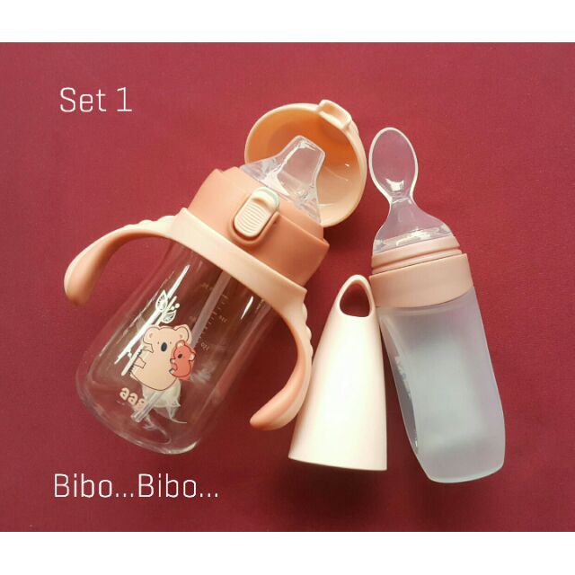 Combo Bình tập uống nước & Bình thìa ăn dặm AAG
