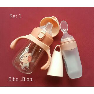 Combo Bình tập uống nước & Bình thìa ăn dặm AAG