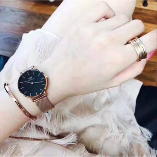 Đồng hồ D.WW. CLASSIC PETITE Dây Vàng Hồng Mặt Đen - Nam - Nữ - 28mm 32mm