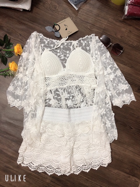 03-Set bikini ren 3 món đi biển - áo bra- quần sóc- áo choàng ( CÓ BÁN RỜI) | BigBuy360 - bigbuy360.vn