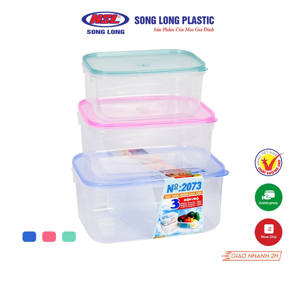 Bộ 3 hộp nhựa đựng thực phẩm 1200ml, 1750ml, 2400ml có nắp Song Long Plastic loại bầu - 2073(3- 6686)