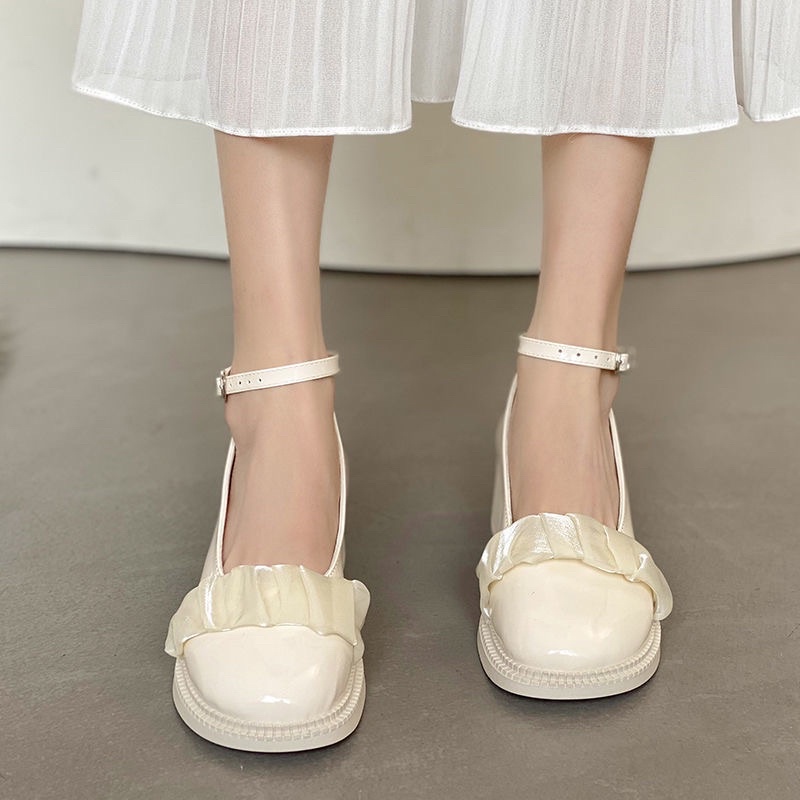 Giày búp bê Lolita dây cài đế 5 phân ôm chân cao cấp - giày nữ đế độn da mềm thời trang