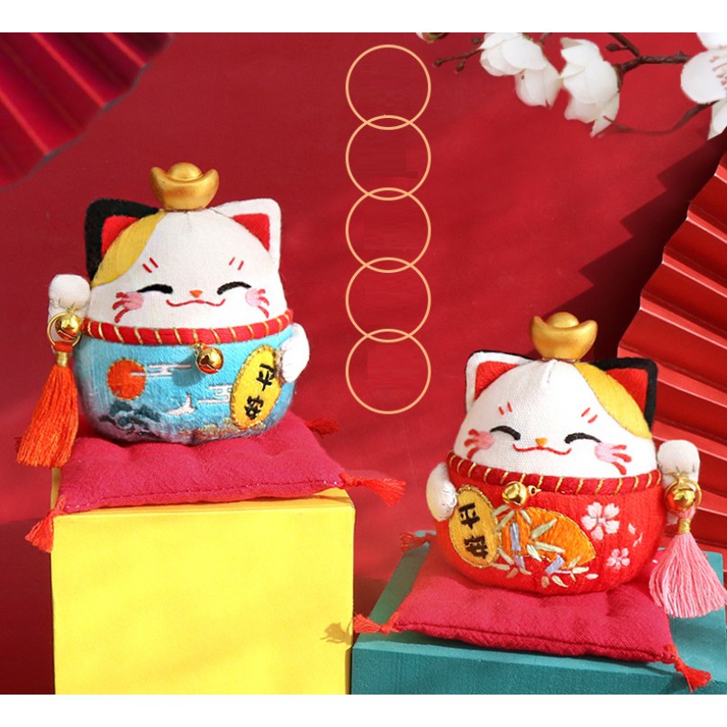 [ CÓ SẴN ] DIY / BỘ KIT THÊU MÈO MANEKI NEKO DỄ THƯƠNG