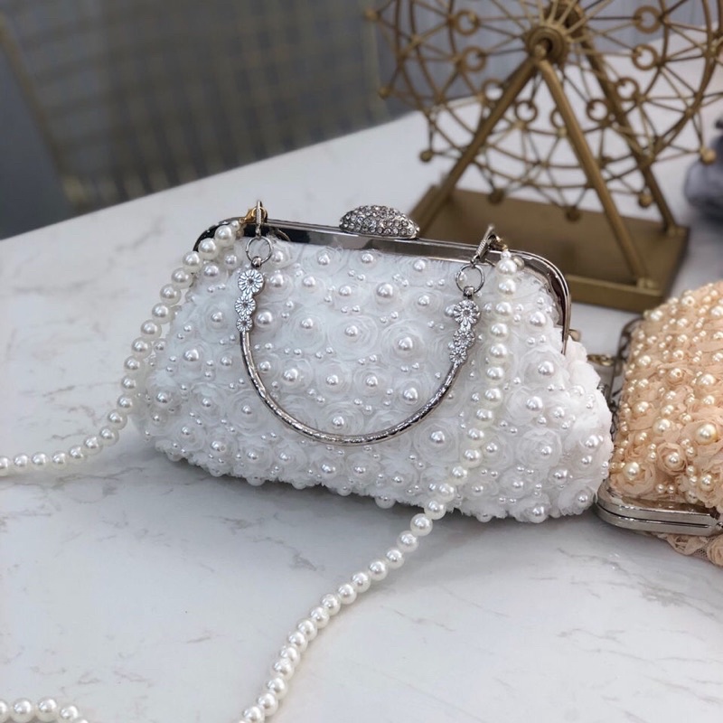 Bóp Đầm Cầm Tay Có Quai Đeo Vai Kết Hạt Thủ Công