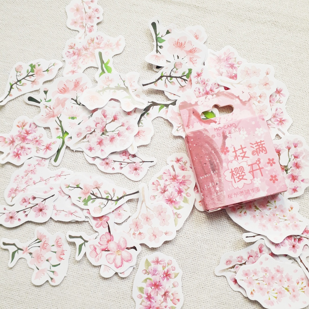 Hộp 45 miếng sticker mẫu cành hoa anh đào