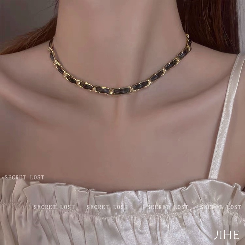 Vòng Cổ Choker Dây Da Đen Thiết Kế Tối Giản Thời Trang Cho Nữ