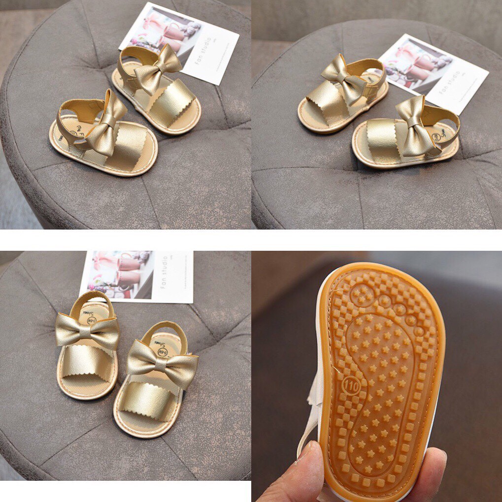 Giày sandal tập đi đính nơ dễ thương  cho bé | Dép tập  đi cho bé đế cao su chống trơn trượt