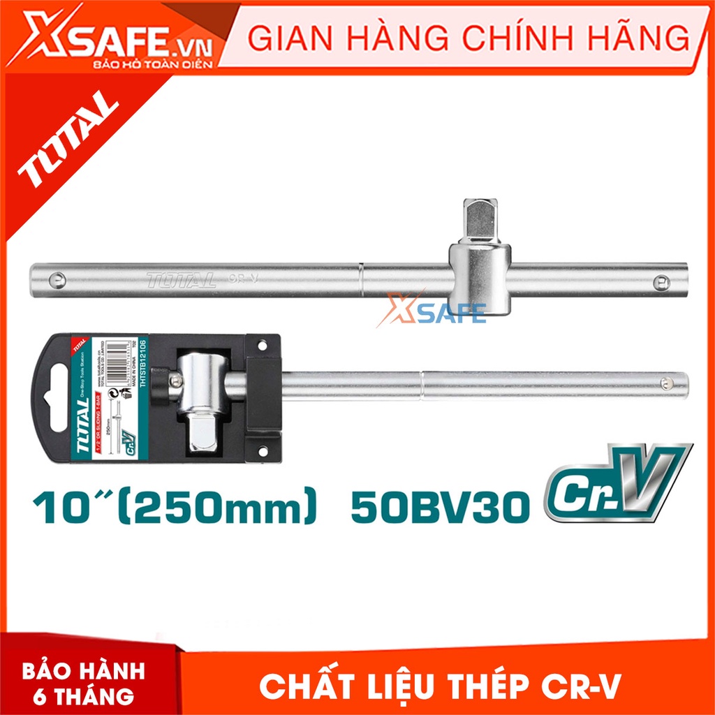 Thanh trượt T 1/2 inch TOTAL THTSTB12106 Thanh trượt DR chữ T dài 10 inch (250mm) làm từ thép CrV chất lượng cao 50BV30