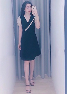 Đầm midi váy đen phối voan trắng (kèm hình thật)