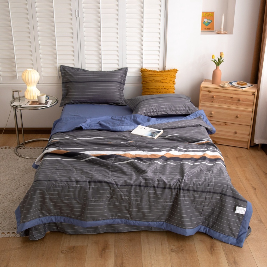 (HÀNG MỚI- Chất Đẹp ) Bộ Chăn Ga Gối Cotton Đũi✨ m6/m8/2m - Full size Tiệm Nhà Mêu✨ 2 Vỏ gối ,drap ,chăn chần Basic Caro | BigBuy360 - bigbuy360.vn