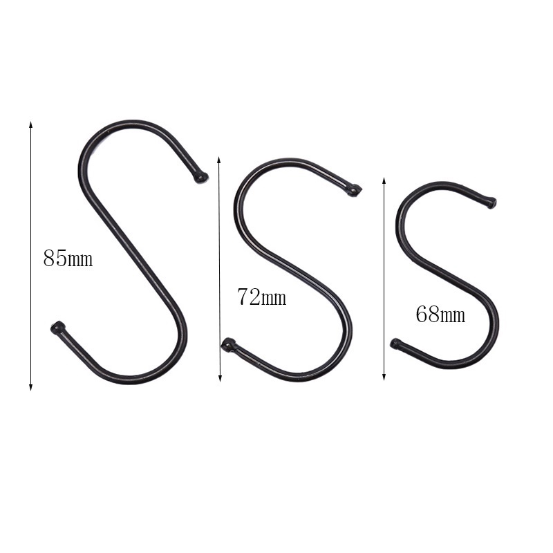 Set 10 Móc Treo Hình Chữ S Màu Đen/Bạc Bằng Thép Không Gỉ Chịu Được Sức Nặng Cho Nhà Ở/Văn Phòng