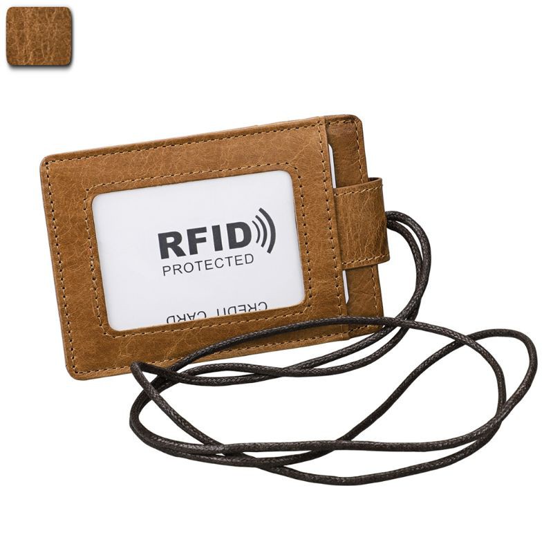 Bao đựng thẻ tên xe buýt danh thiếp RFID bằng da tích hợp dây đeo nhỏ gọn cho văn phòng