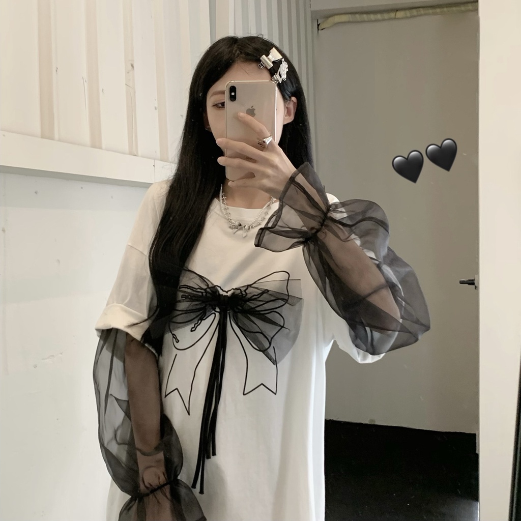 ZHELIHANGFEI Áo Sweater Tay Dài Phối Nơ Form Rộng Dễ Phối Đồ