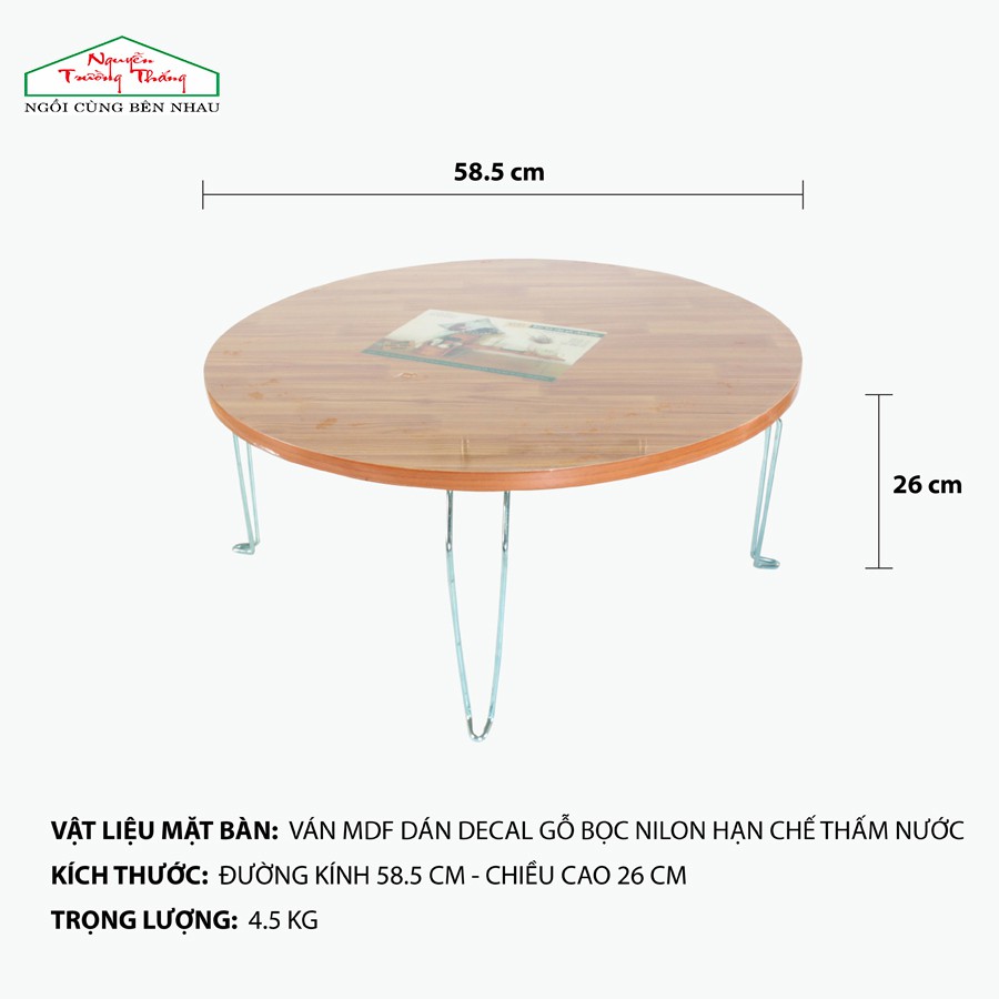 Bàn tròn xếp vân gỗ chân sắt D60cm NGUYỄN TRƯỜNG THẮNG Folding Round Table