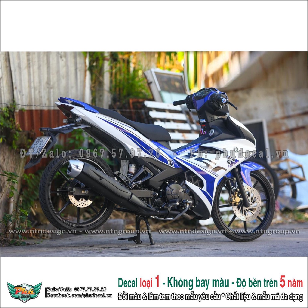 Tem rời exciter 150 trắng xanh y15zr (2)