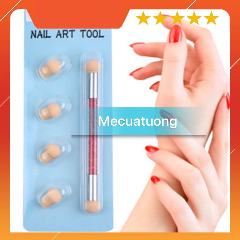 Bút dặm Sơn Ombre cán đá 2 đầu 6 mút Nail Art Tool