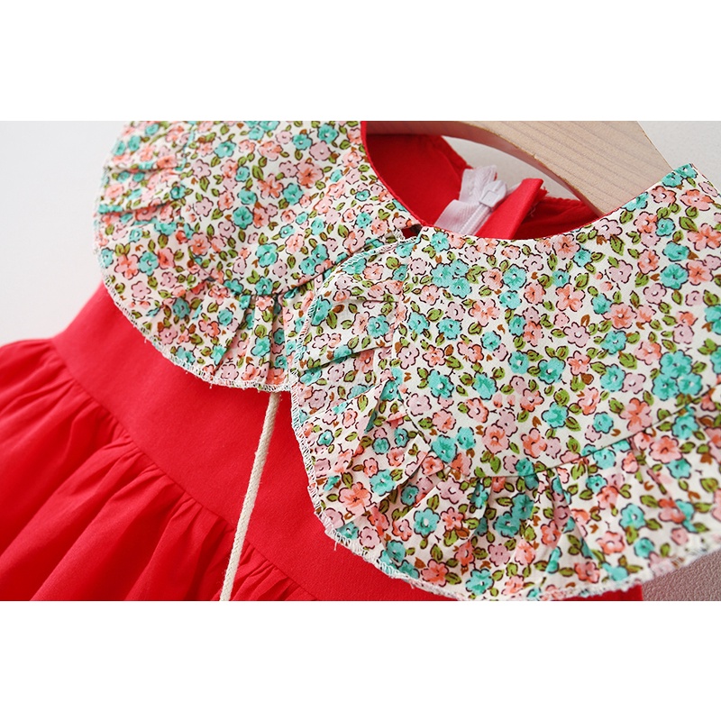 Đầm Cotton Màu Trơn Họa Tiết Thỏ Và Hoa Dễ Thương Cho Bé Gái