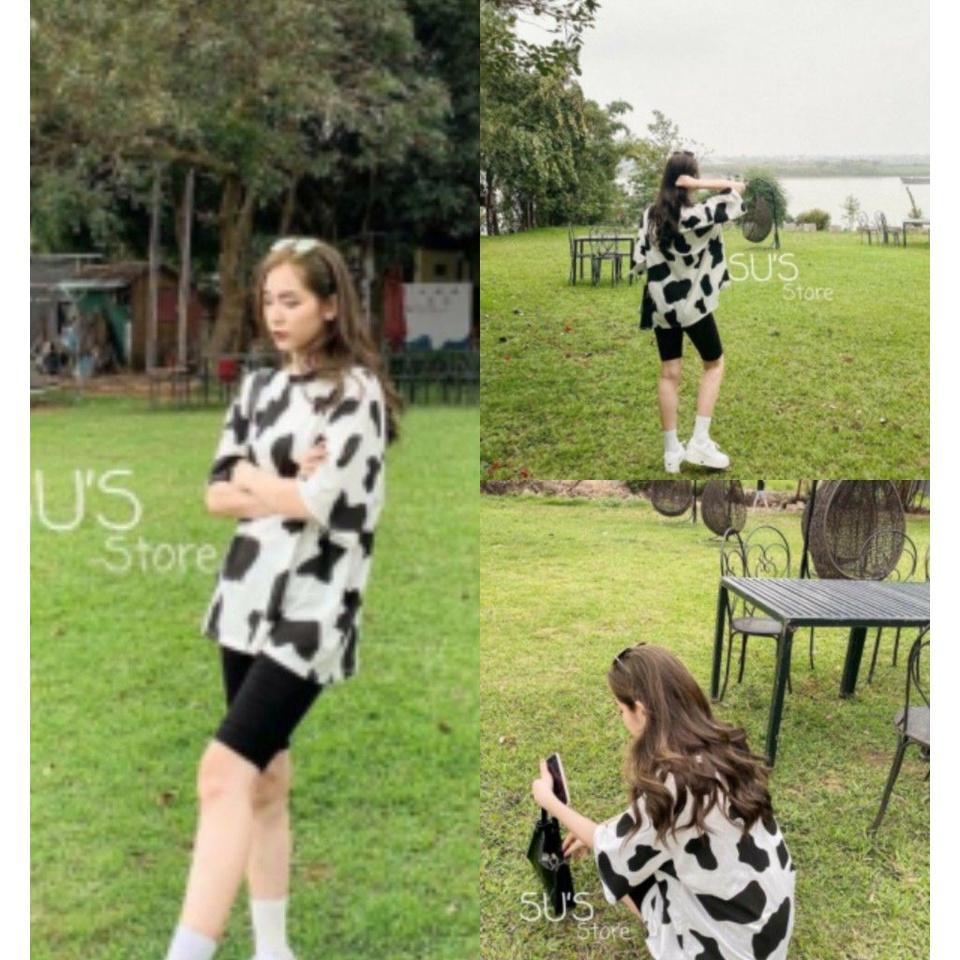 Bộ Áo Phông Bò Sữa Quần Legging Set Áo Thun Cộc Tay Quần Lửng Nữ Dáng Ôm X032