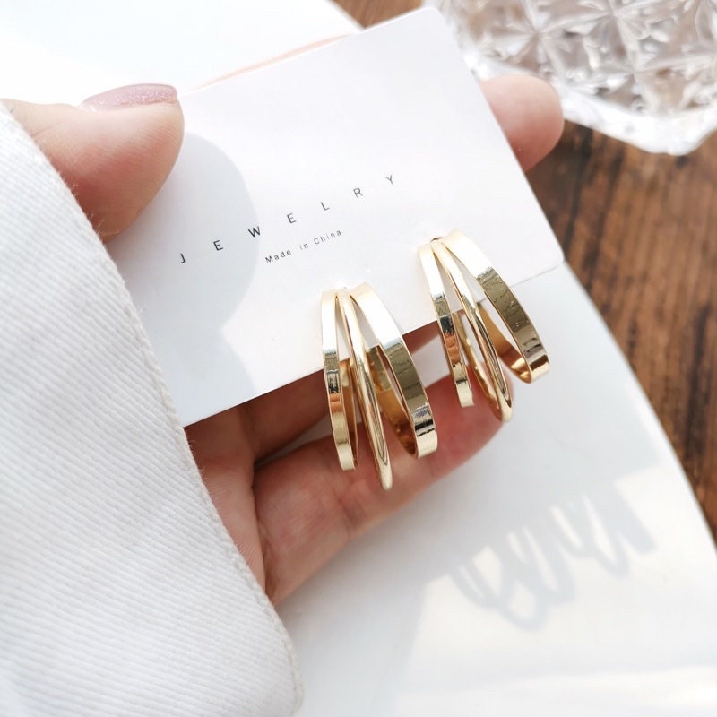 Bông tai 3 vòng khía tròn phong cách hàn quốc