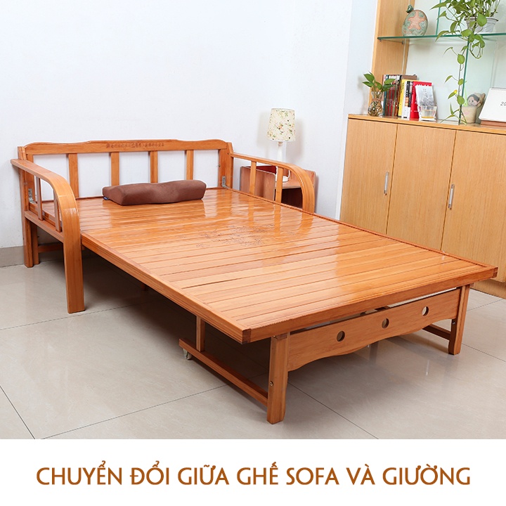 Giường sofa thông minh gấp gọn, giường tre sofa gấp gọn thành ghế, giường tre gấp gọn đa năng kích thước 150cm