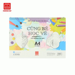 Vở tập vẽ CÁC LOẠI RAU - CỦ - QUẢ  - Hồng Hà mẫu gáy lò xo 20 tờ A4(7168)