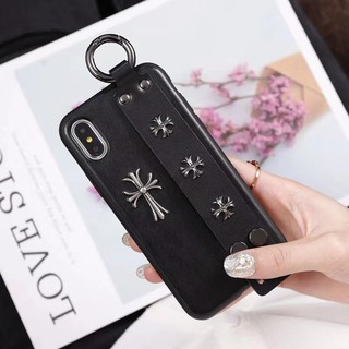Ốp điện thoại họa tiết hình chữ thập Chrome Hearts có dây đeo cho iPhone11 Pro Max XsMax XR Xs i6/7/8 Plus