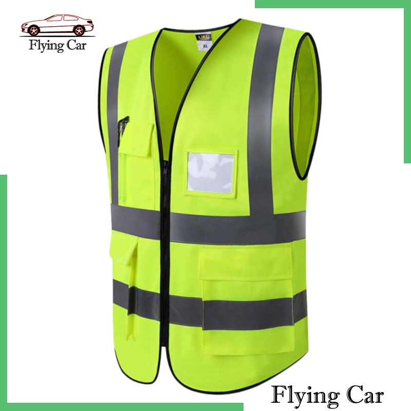 Áo bảo hộ lao động không tay màu vàng phản quang có khóa kéo phía trước tiện dụng