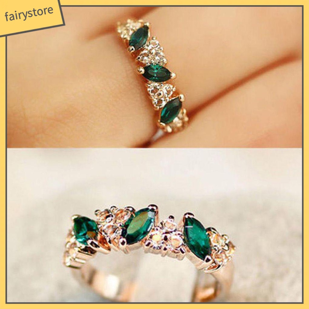Nhẫn hợp kim đính đá ngọc lục bảo phong cách cổ điển cho nữ