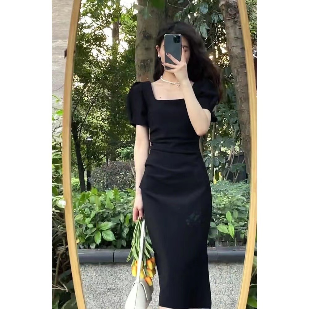 Đầm Maxi Tay Ngắn Cổ Vuông Dáng Bút Chì Phong Cách Hàn Quốc Thời Trang Mùa Hè Mới Cho Nữ