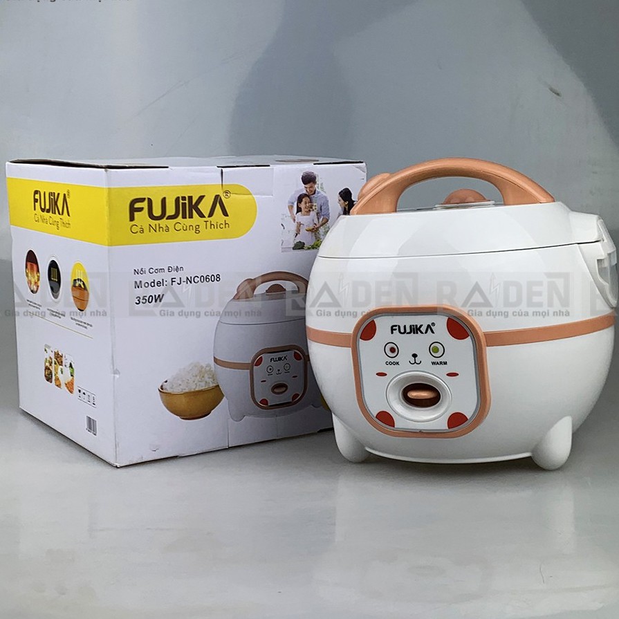 Nồi cơm điện mini 0.8L Fujika FJ-NC0608 có xửng hấp thích hợp cho sinh viên, gia đình 3 người, bảo hành 12 tháng
