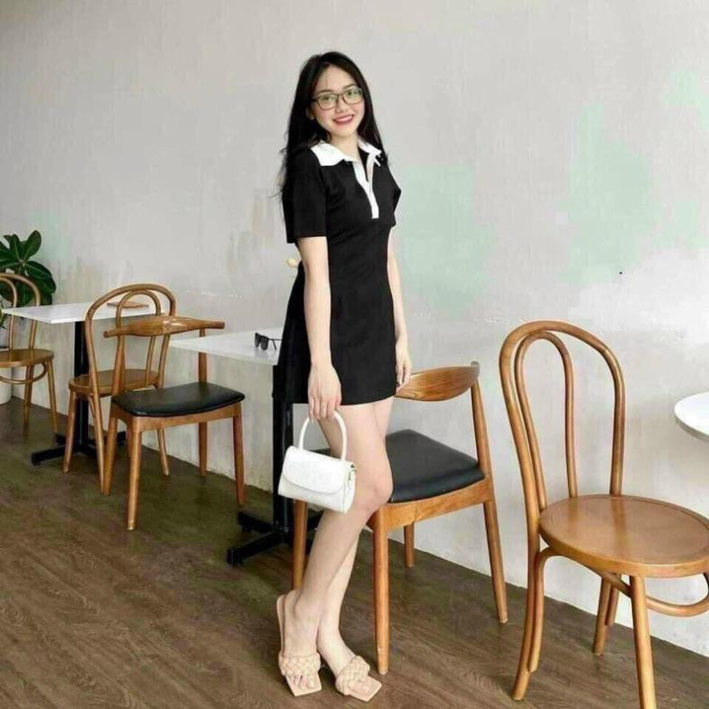 Đầm polo🧚🏻freeship🧚🏻đầm polo phối màu đen trắng fom chữA siêu xinh  ྇