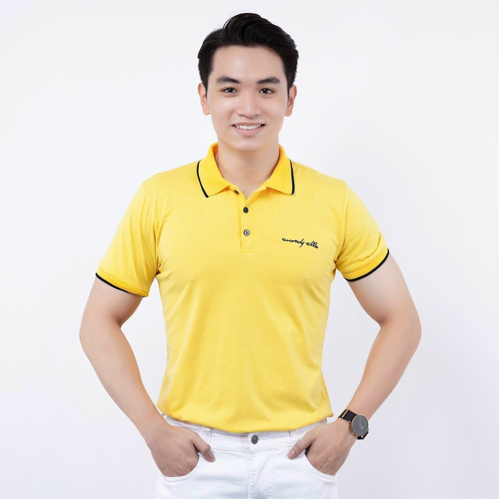 Áo Polo Nam Tay Ngắn, Áo Thun Nam Cổ Bẻ OBOKFASHION, Phong Cách Thời Trang Cao Cấp Màu Trắng - vàng ACB02