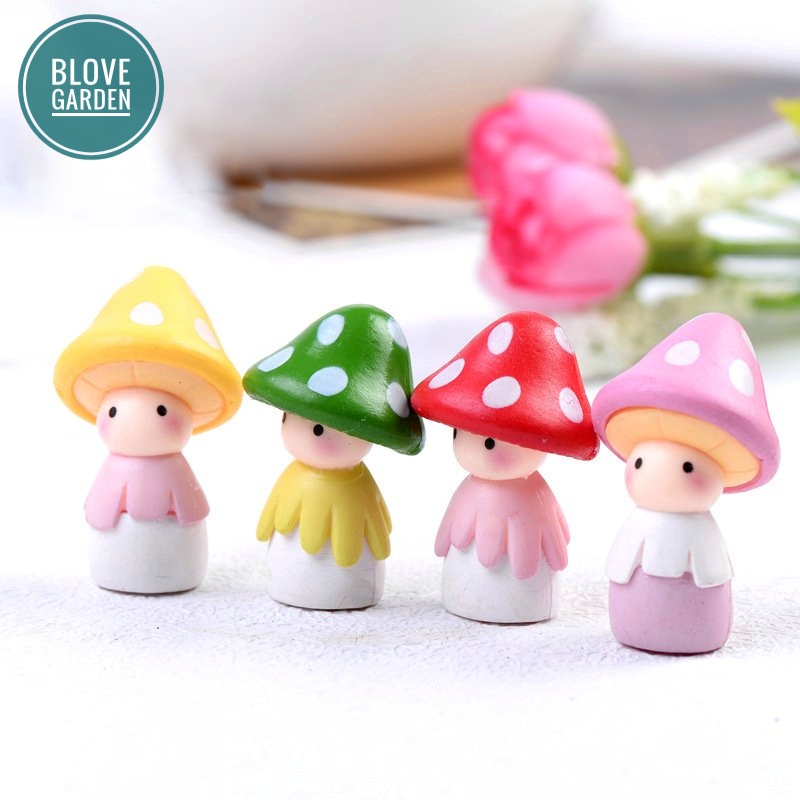 Tiểu cảnh cô bé nấm làm phụ kiện trang trí terrarium, sen đá, xương rồng, charm slime, cây cảnh mini cây để bàn