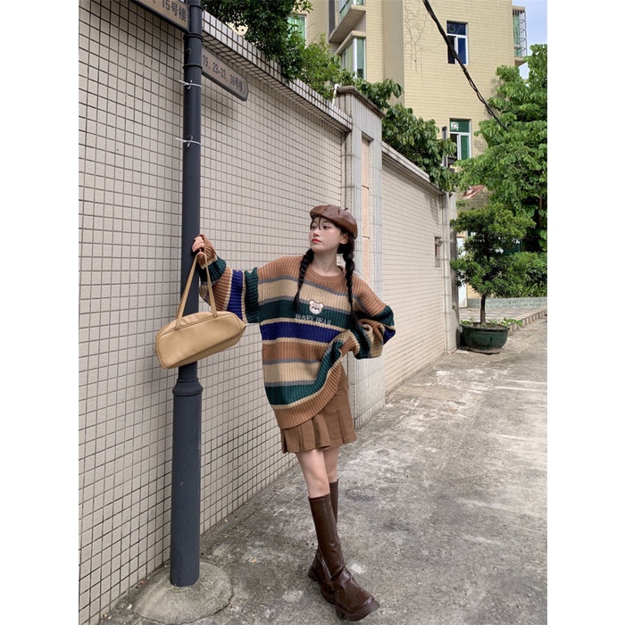 Áo len chui đầu cổ tròn phong cách Hàn Quốc