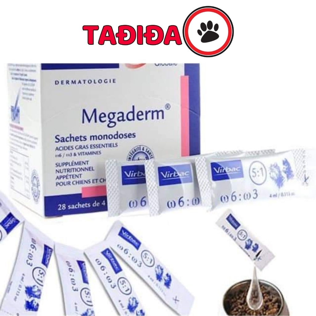 Gói Gel dinh dưỡng cho Chó Mèo Virbac Megaderm 4ml giúp mượt lông, da và giảm ngứa – Tadida Pet