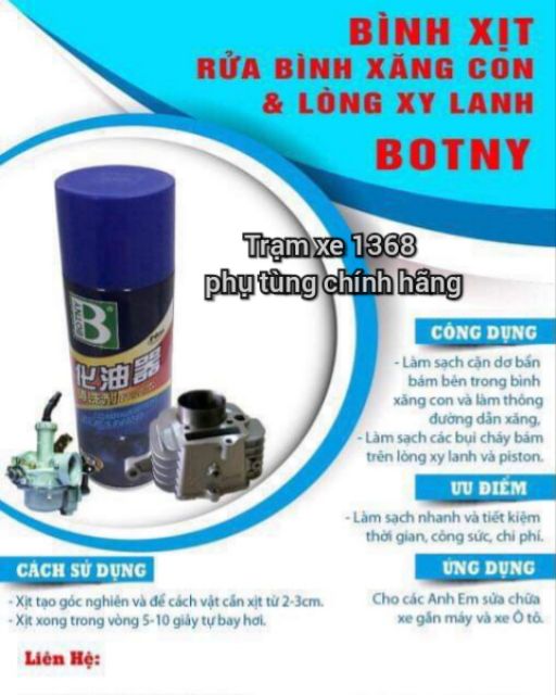 DUNG DỊCH XÚC BÌNH XĂNG CON BOTNY 450ML, XỊT RỬA HỌNG GA, VỆ SINH KIM PHUN SIÊU SẠCH TIỆN LỢI