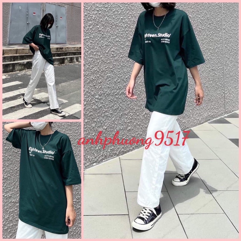 Set Quần Dài Trắng suông Áo Studio 3158 [FREESHIP🌸 Bộ đồ culottes trơn kèm thun form rộng tay lỡ in hình vintage Ulzzang