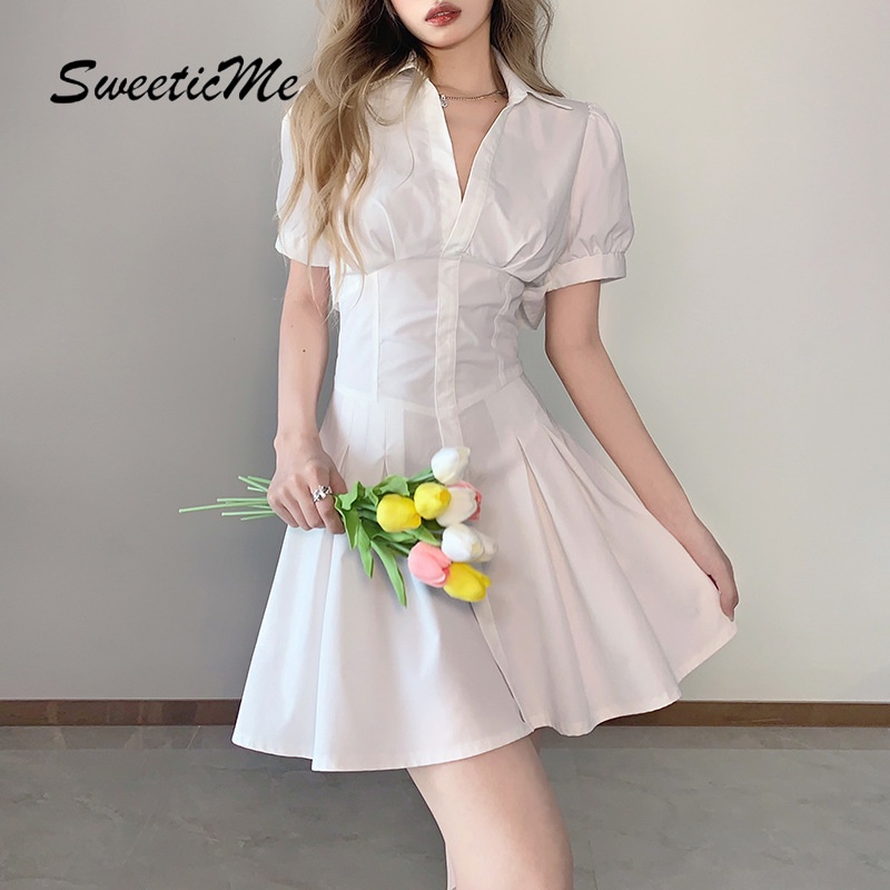 Đầm Tay Phồng Hở Lưng Màu Trơn   Thời Trang Cho Nữ